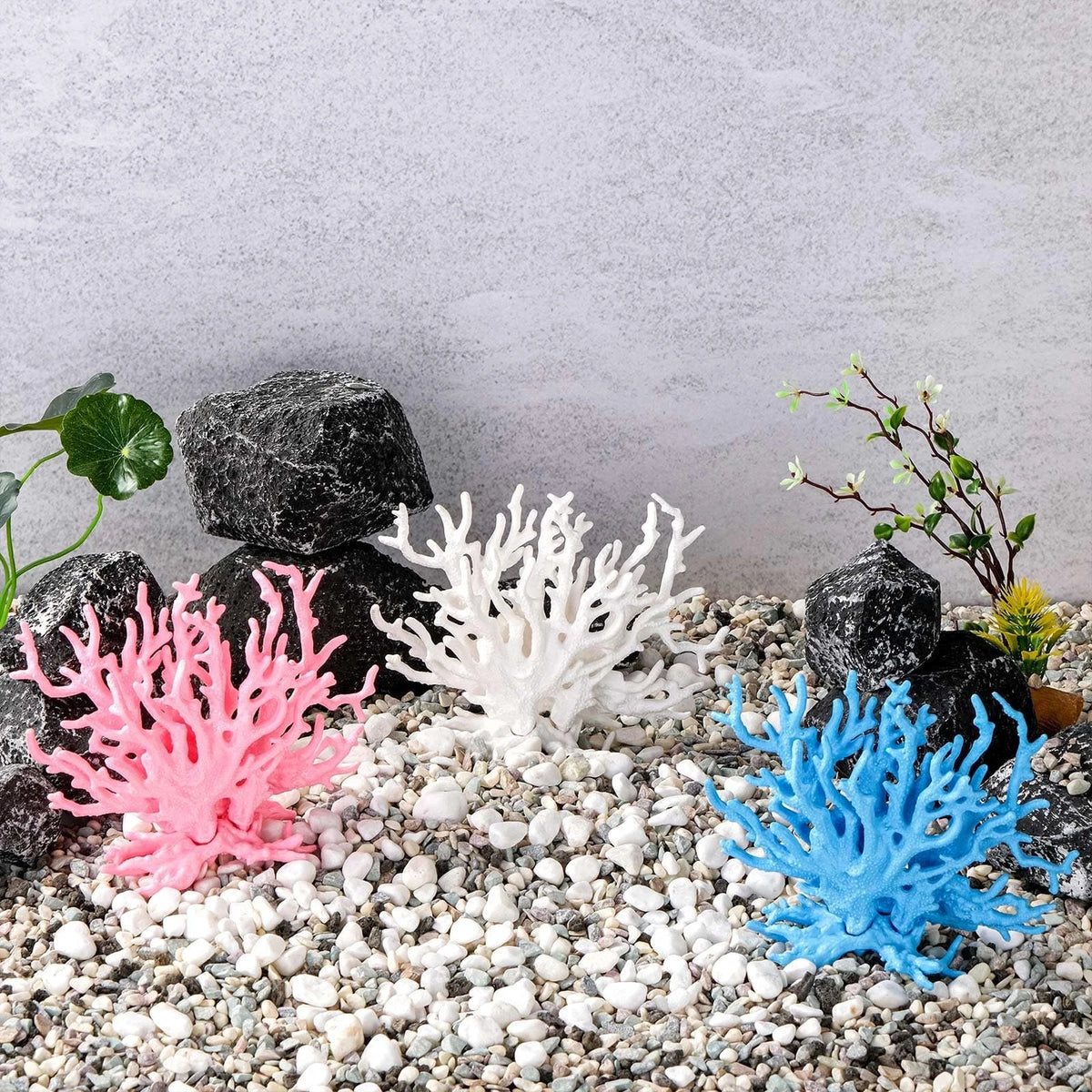 TkoYuHm 2 Pack Artificial Coral Reef Decor for Aquarium Blue and White