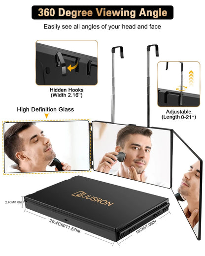JUSRON 360 Viewing Angle Self Hair Cutting 12.4"L x 7.5"W, Black Without Led