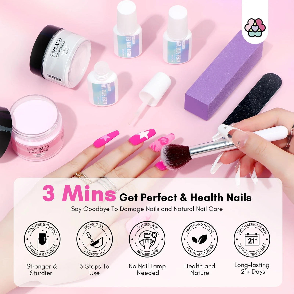 SAVILAND 60g Nail Repair Kit for Split Damaged Nails: 3 Mins 8PCS, Clear+Pink