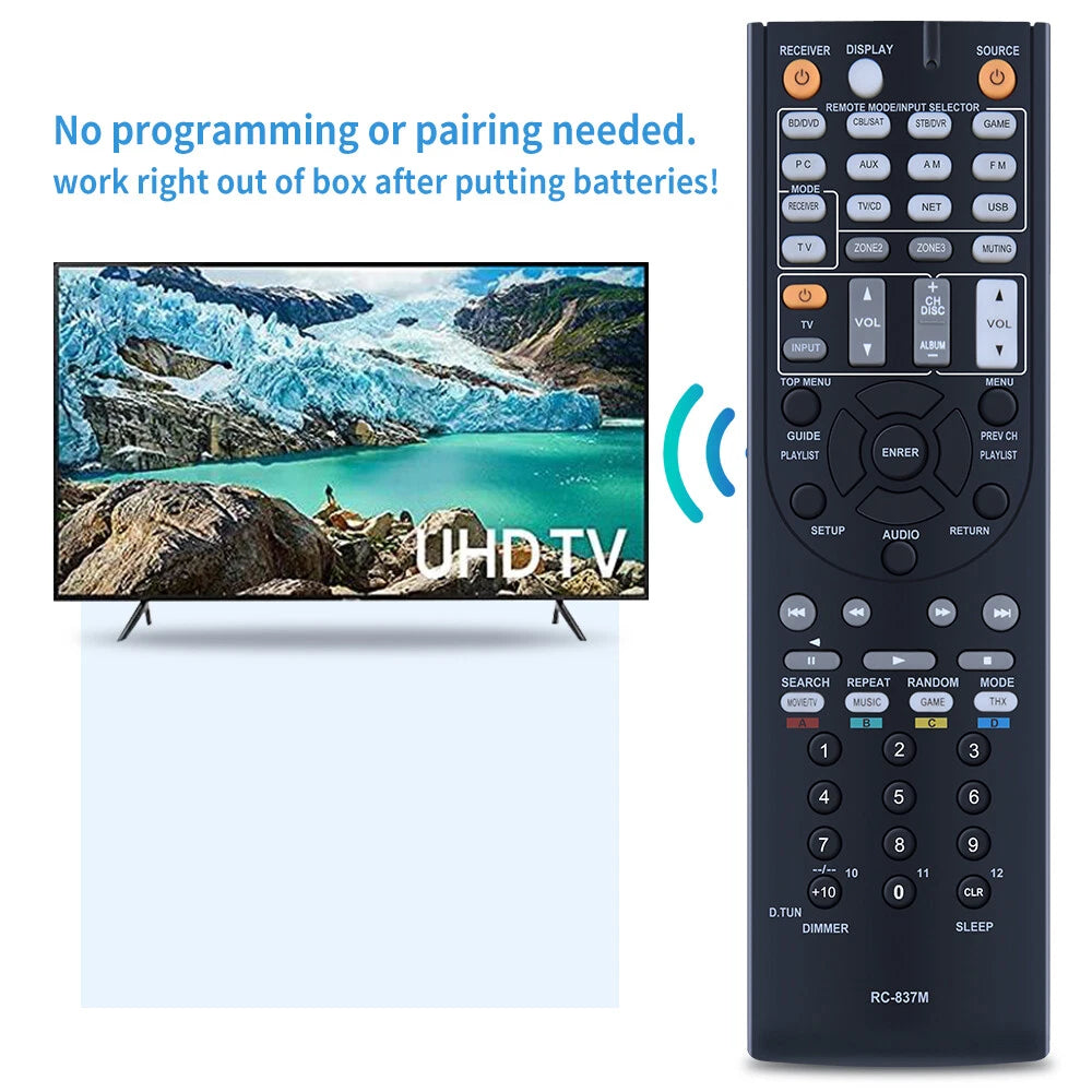 RC-837M Replace Remote For Onkyo AV Receiver TX-NR616S TX-NR616B TXNR616