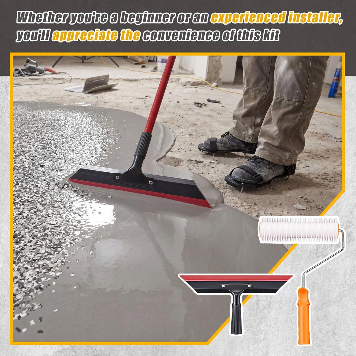 Garage Epoxy Floor Coating Tool Kit with Spike Shoes - Complete DIY Concrete...