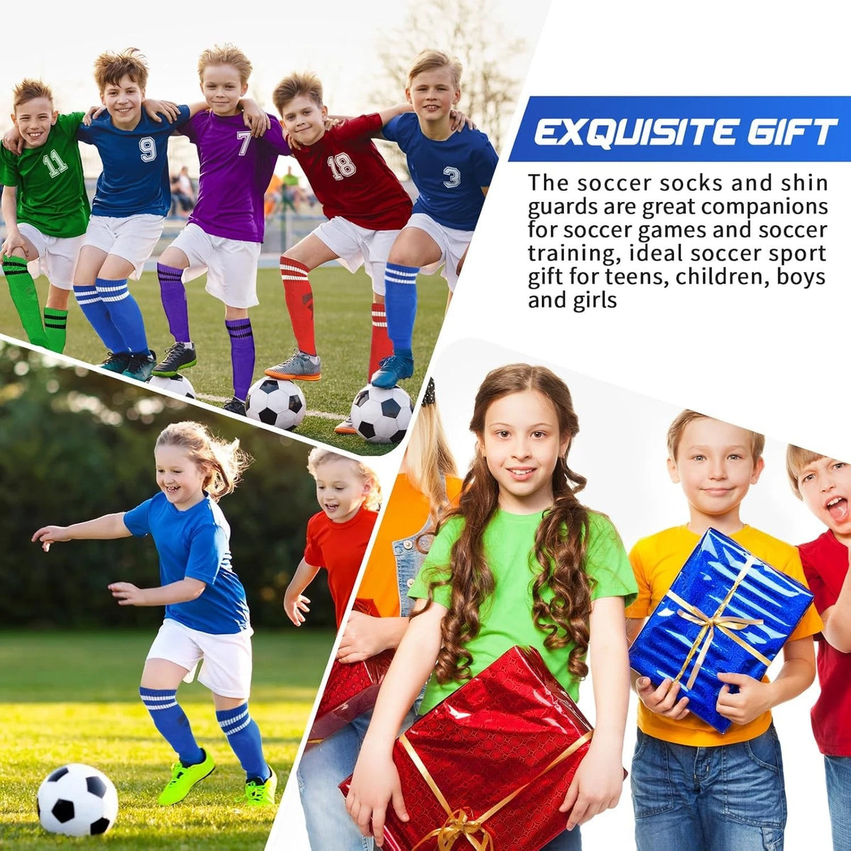 Syhood Soccer Shin Guards and Socks for Toddler Kids Youth, M Size, Blue