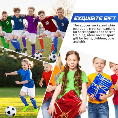 Syhood Soccer Shin Guards and Socks for Toddler Kids Youth, M Size, Blue
