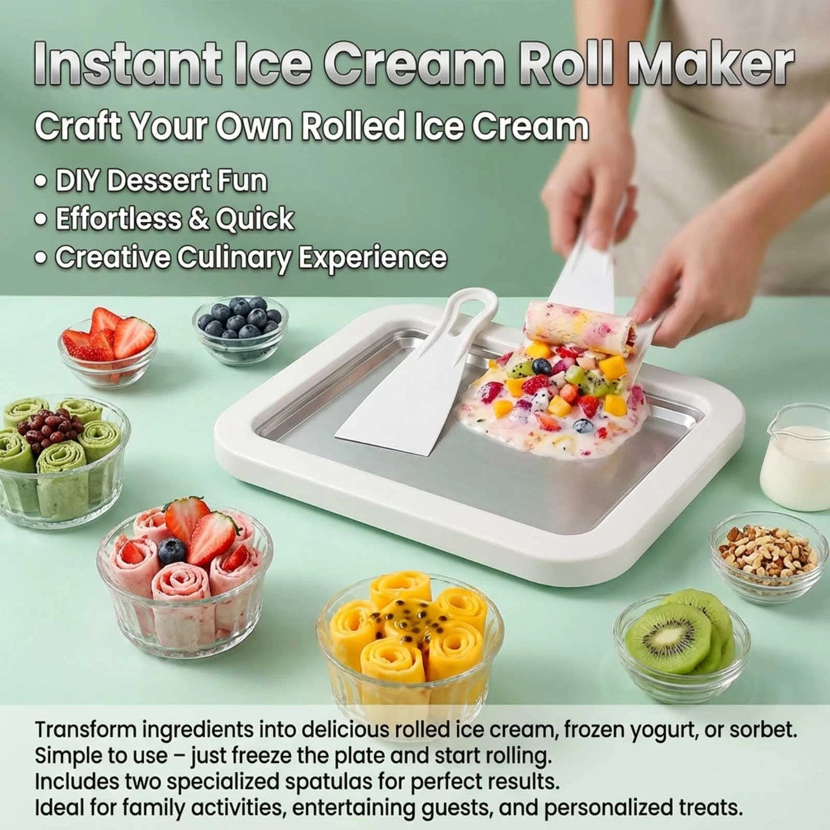 Rolled Ice Cream Maker Kit, Stainless Steel No-Electricity normal, WHITE