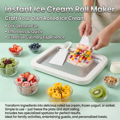 Rolled Ice Cream Maker Kit, Stainless Steel No-Electricity normal, WHITE