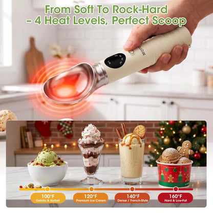 Heated Ice Cream Scoop with Removable Head – Dishwasher Safe 2oz, Beige