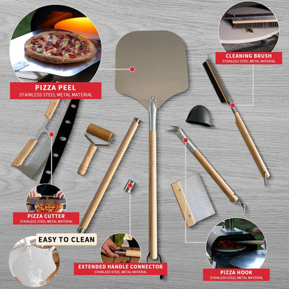 7PCS Pizza Oven Accessories Kit | Peel, Brush, 12, Stainless Steel