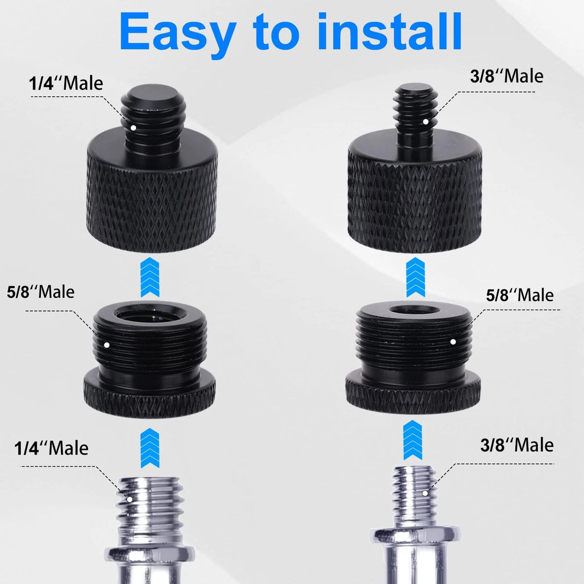 16pcs Mic Stand Adapter Parts Set, 5/8 to 3/8 & 1/4 Aluminum black