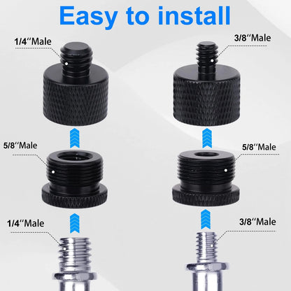 16pcs Mic Stand Adapter Parts Set, 5/8 to 3/8 & 1/4 Aluminum black
