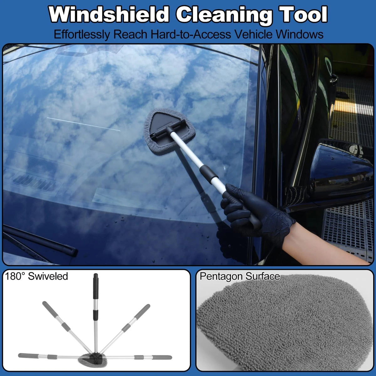 NIKCOSMK Windshield Cleaner Tool, 14Pcs Car Cleaning Kit - Interior Black