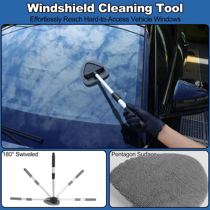 NIKCOSMK Windshield Cleaner Tool, 14Pcs Car Cleaning Kit - Interior Black
