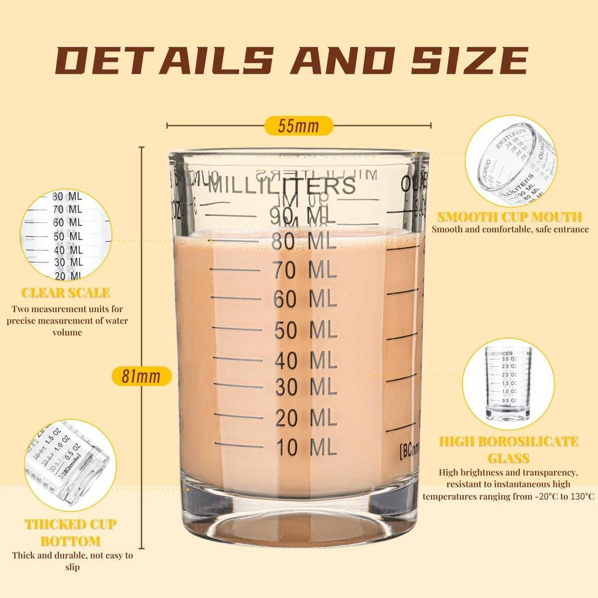 Shot Glass Measuring Cup 3 Ounce/90ML Liquid Heavy High Espresso Small, Black