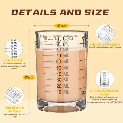 Shot Glass Measuring Cup 3 Ounce/90ML Liquid Heavy High Espresso Small, Black