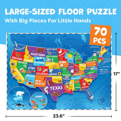 United States Puzzles for 70 pieces, 60 cm x 44 cm, Usa Map Puzzle Kids