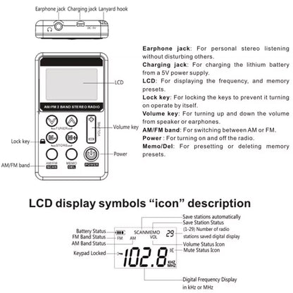 Digital Portable Pocket LCD AM FM Radio Stereo USB Rechargeable w/Earphone