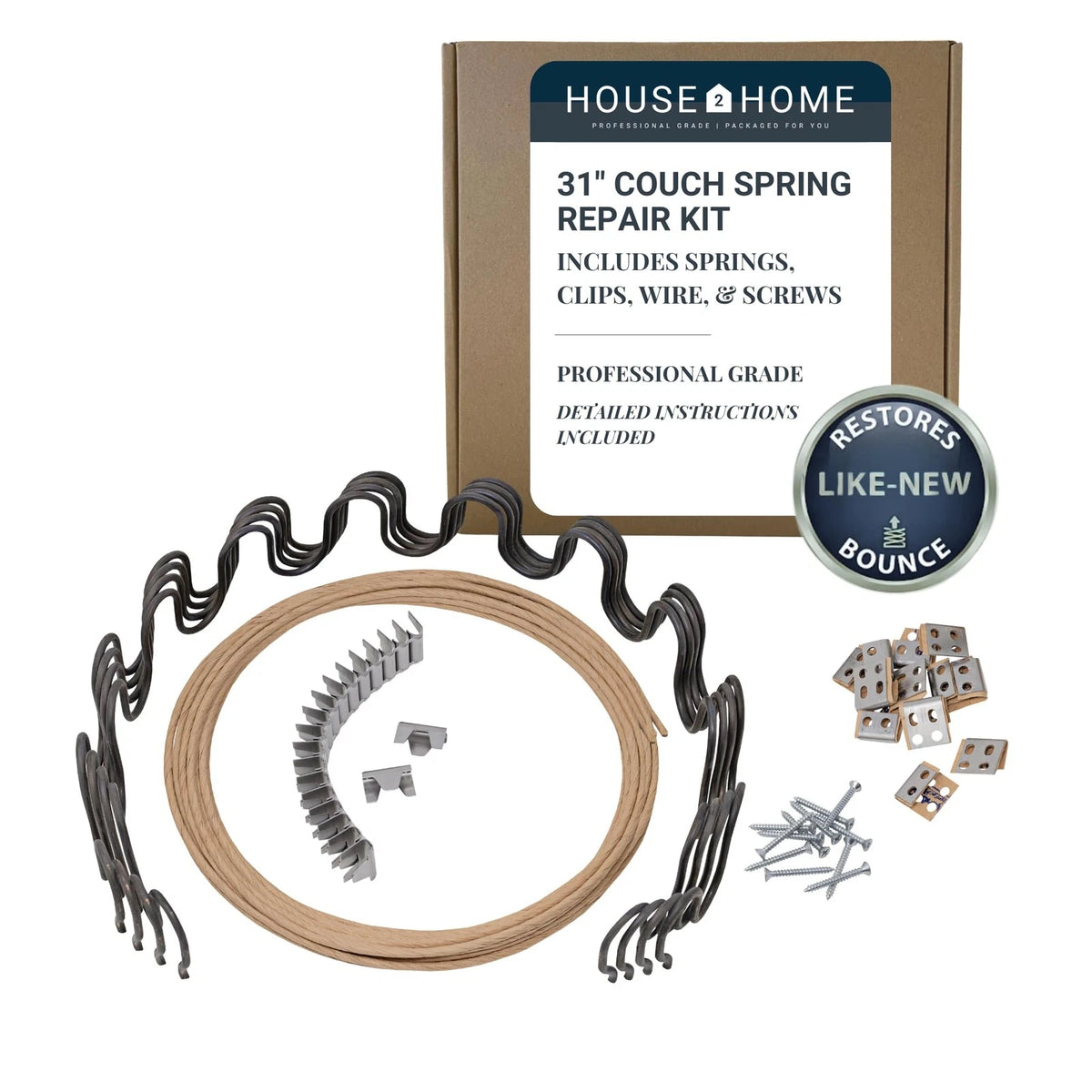 House2Home 31" Sinuous Spring Repair Kit for 4-pack Kit, Grey