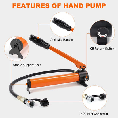 Nilight 5T Hydraulic Cylinder Jack Porta Power + Hand pump, Orange