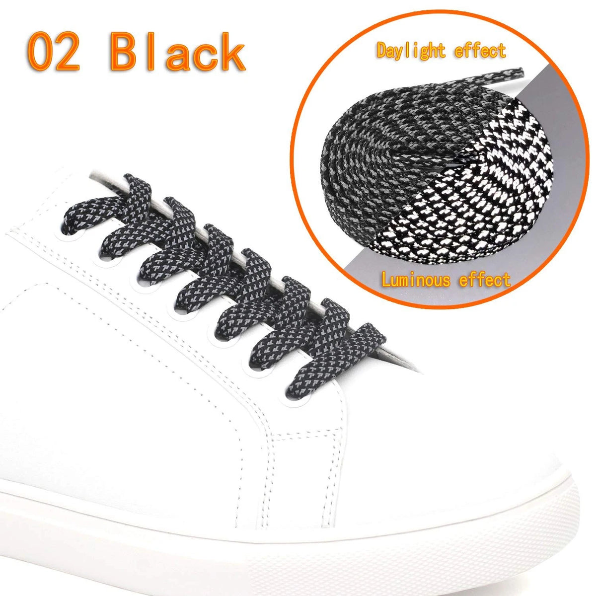DELELE 2 Pairs Reflective Shoelace Flat Black 63 inch (160CM), 02