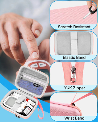 RAIACE Hard Storage Case for Diabetes Testing Kit, Blood Glucose Small, Pink
