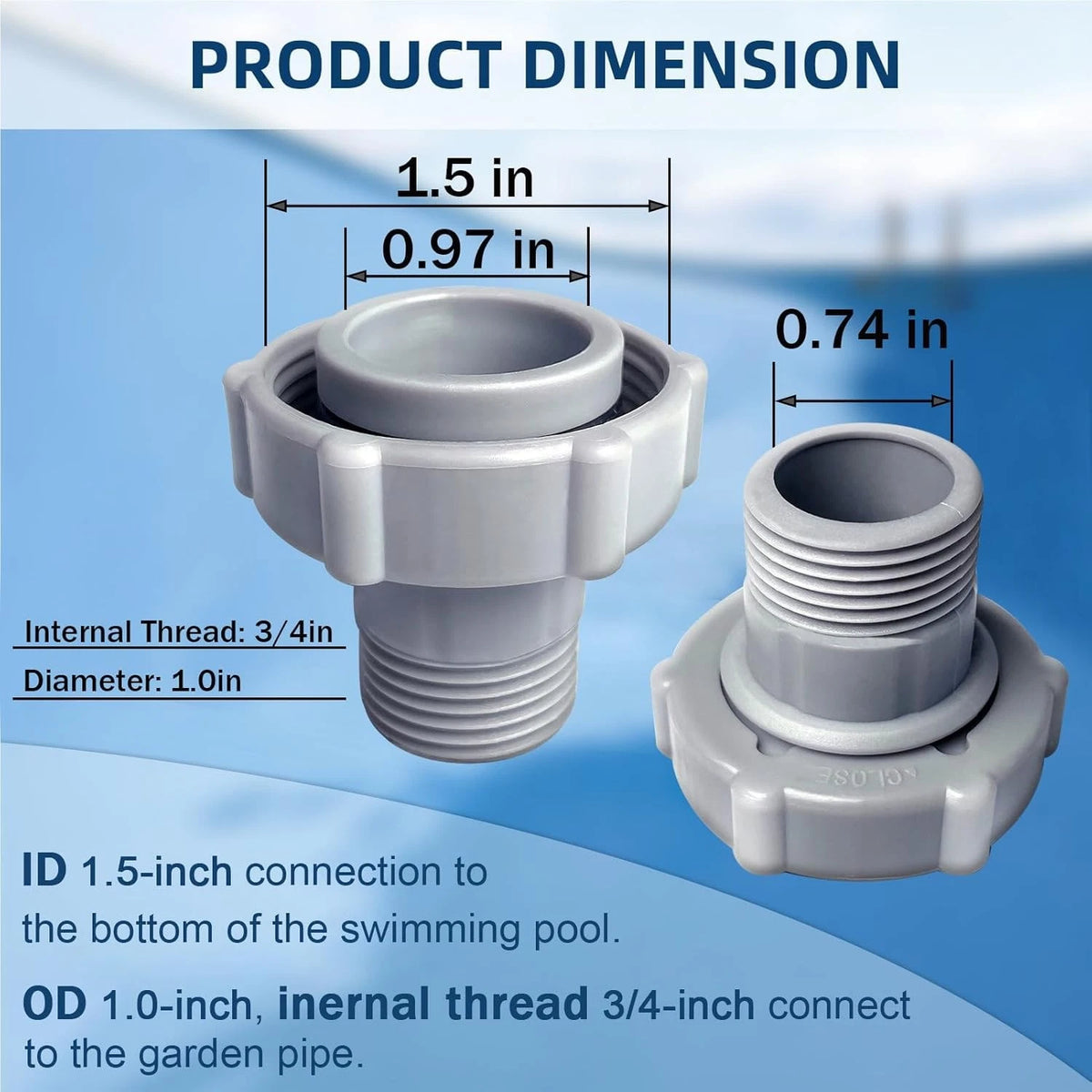 Pool Drain Fitting Connects fits for Coleman Pools, 1.0 inches, Gray