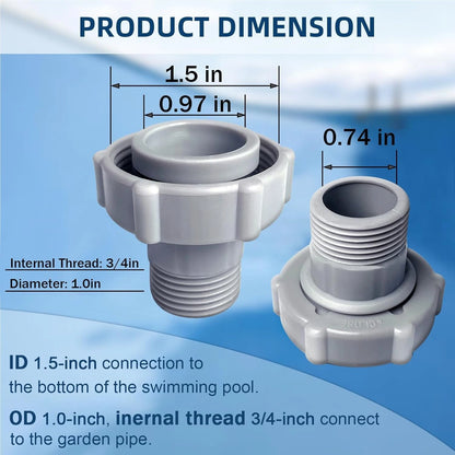 Pool Drain Fitting Connects fits for Coleman Pools, 1.0 inches, Gray