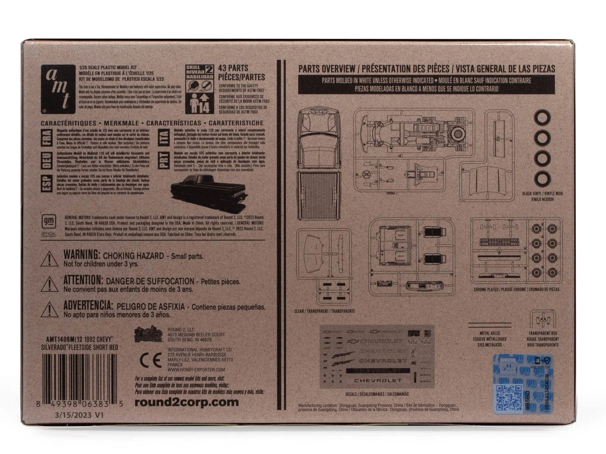 AMT 1992 Chevrolet Silverado Shortbed Fleetside Pickup Easy 1:25, unpainted