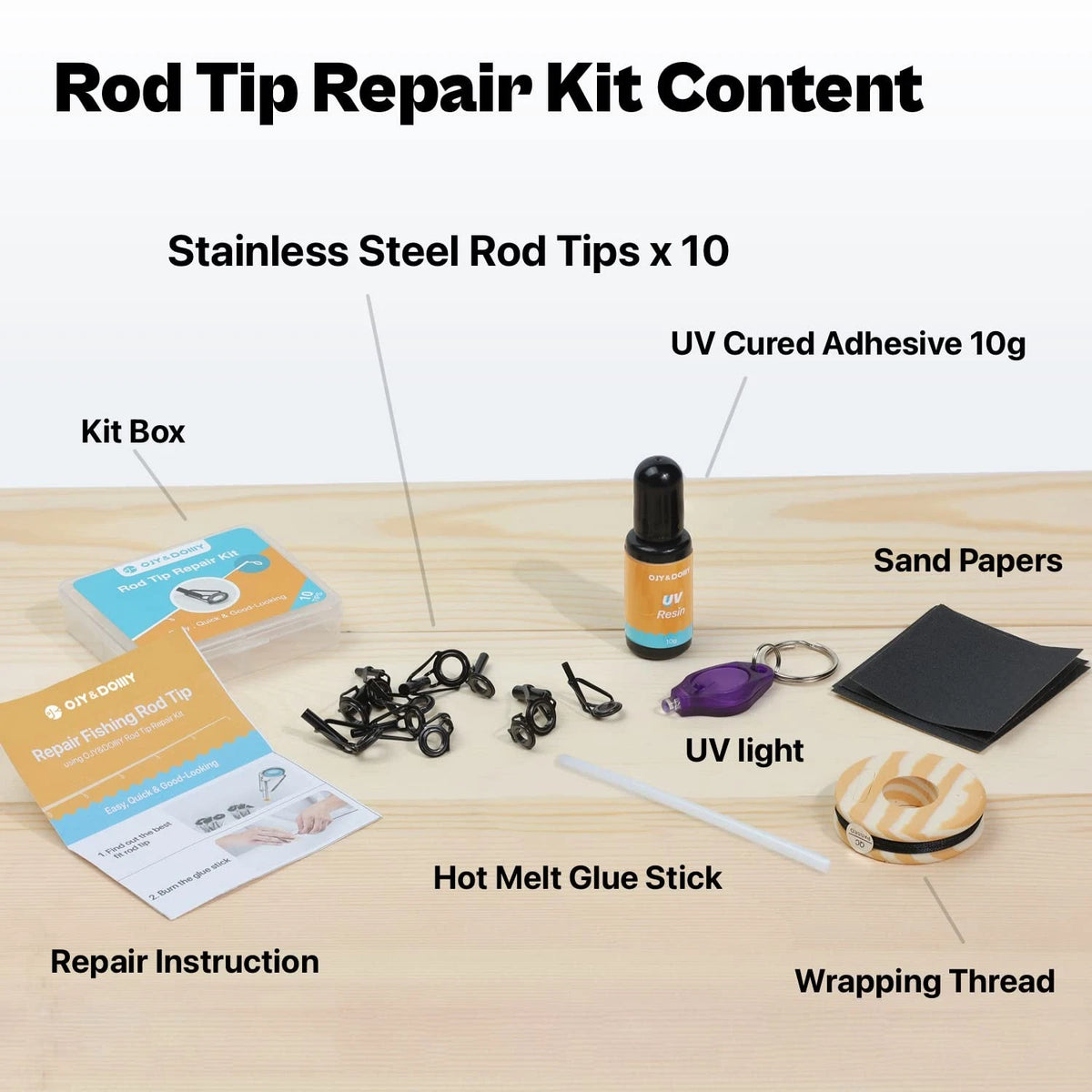 Fishing Rod Tip Repair Kit with Glue, Complete Large, Quick Fix