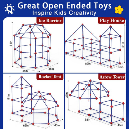 V-Opitos Fort Building Kits for Kids, 140 PCS STEM Medium, Blue-140pcs