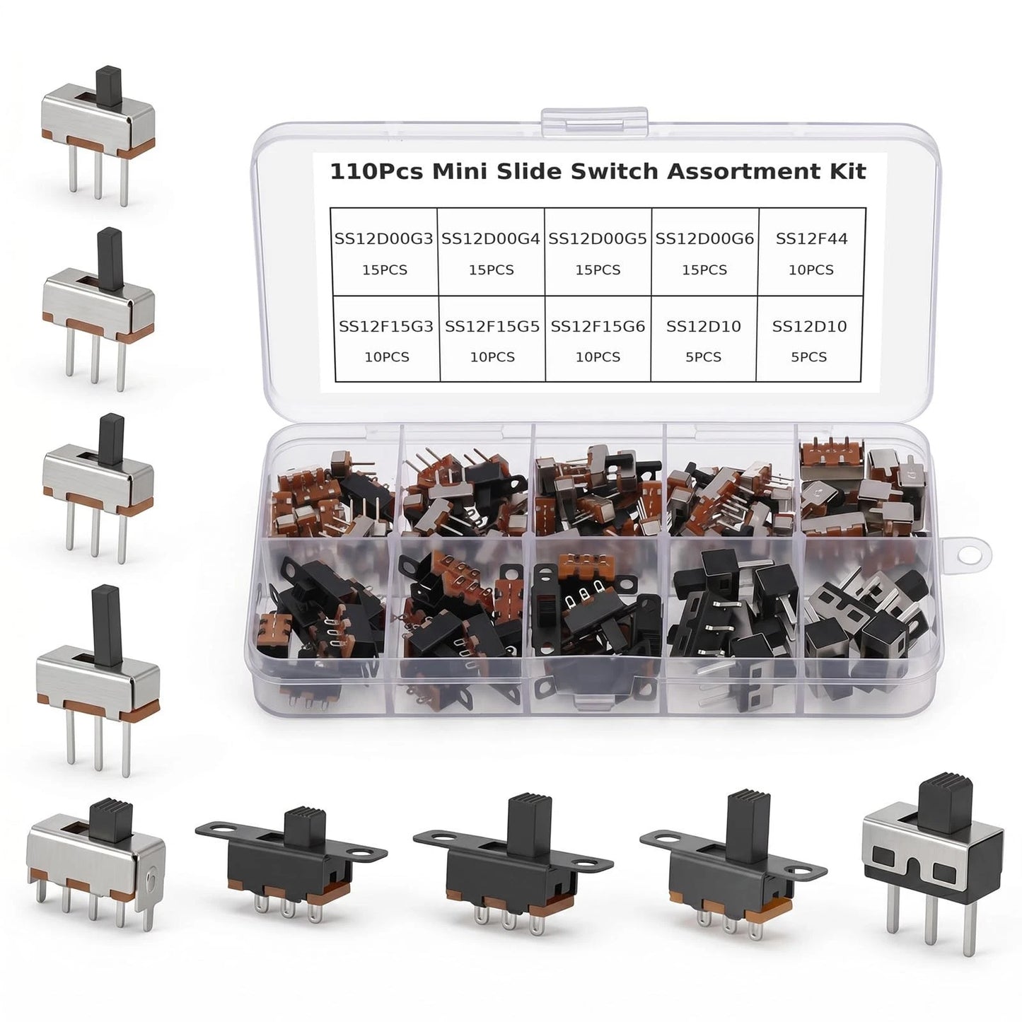 110PCS SPDT Mini Slide Switch Kit Micro 9Values readboard Switches...