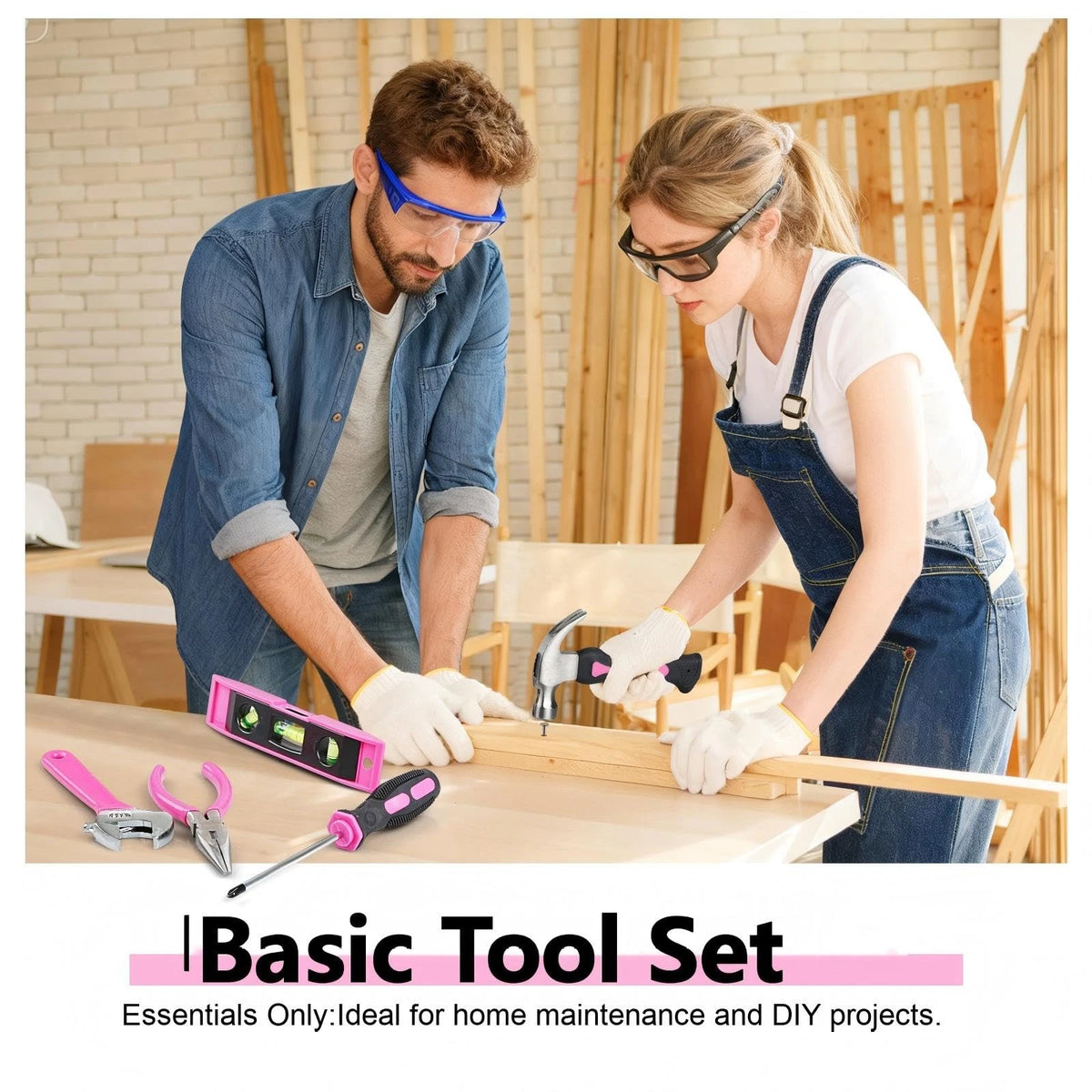 Pink Tool Set | Bag for Women with Shoulder Strap | Basic Large,