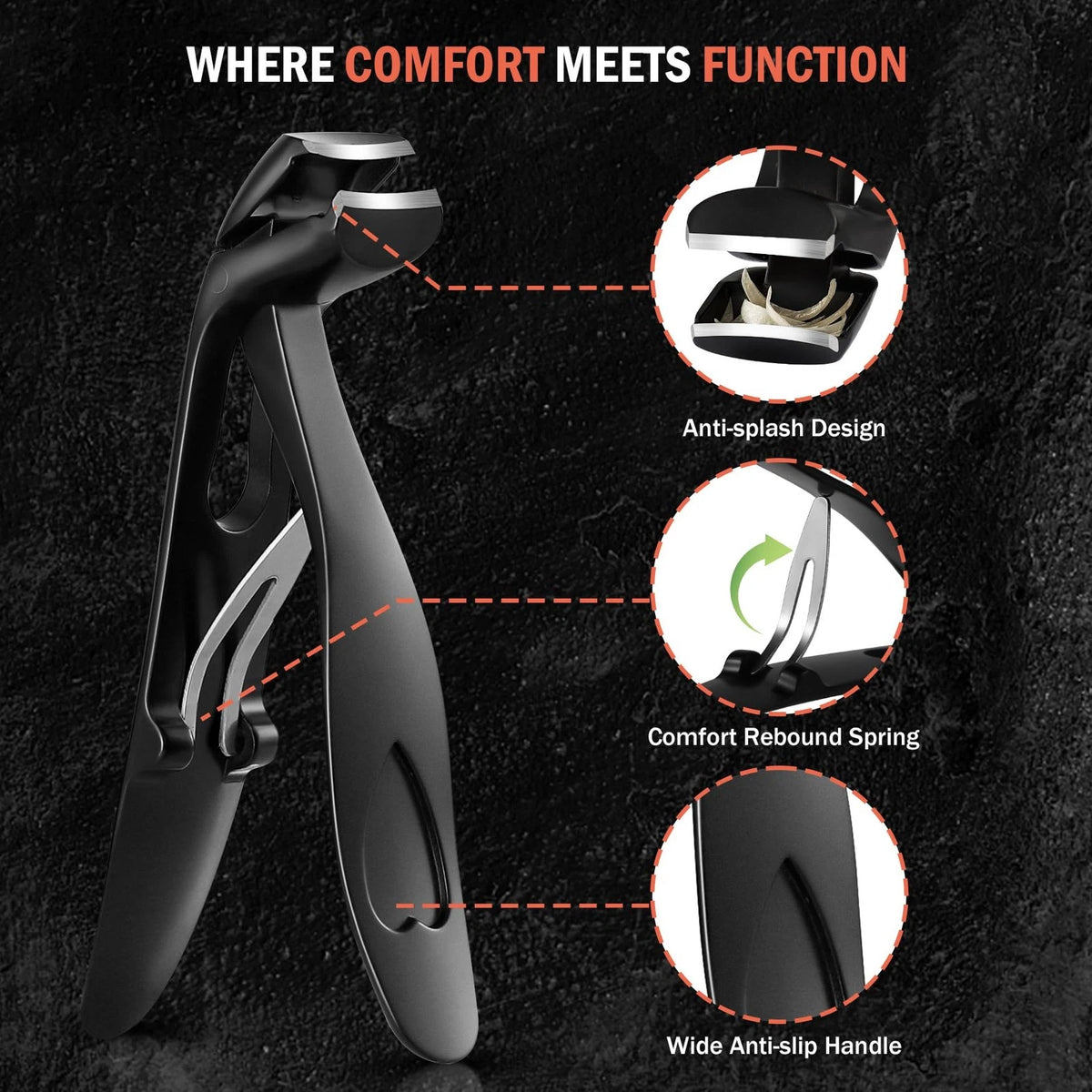 BEZOX Angled Head Toe Nail Clippers for Seniors Thick Small, Sand Black