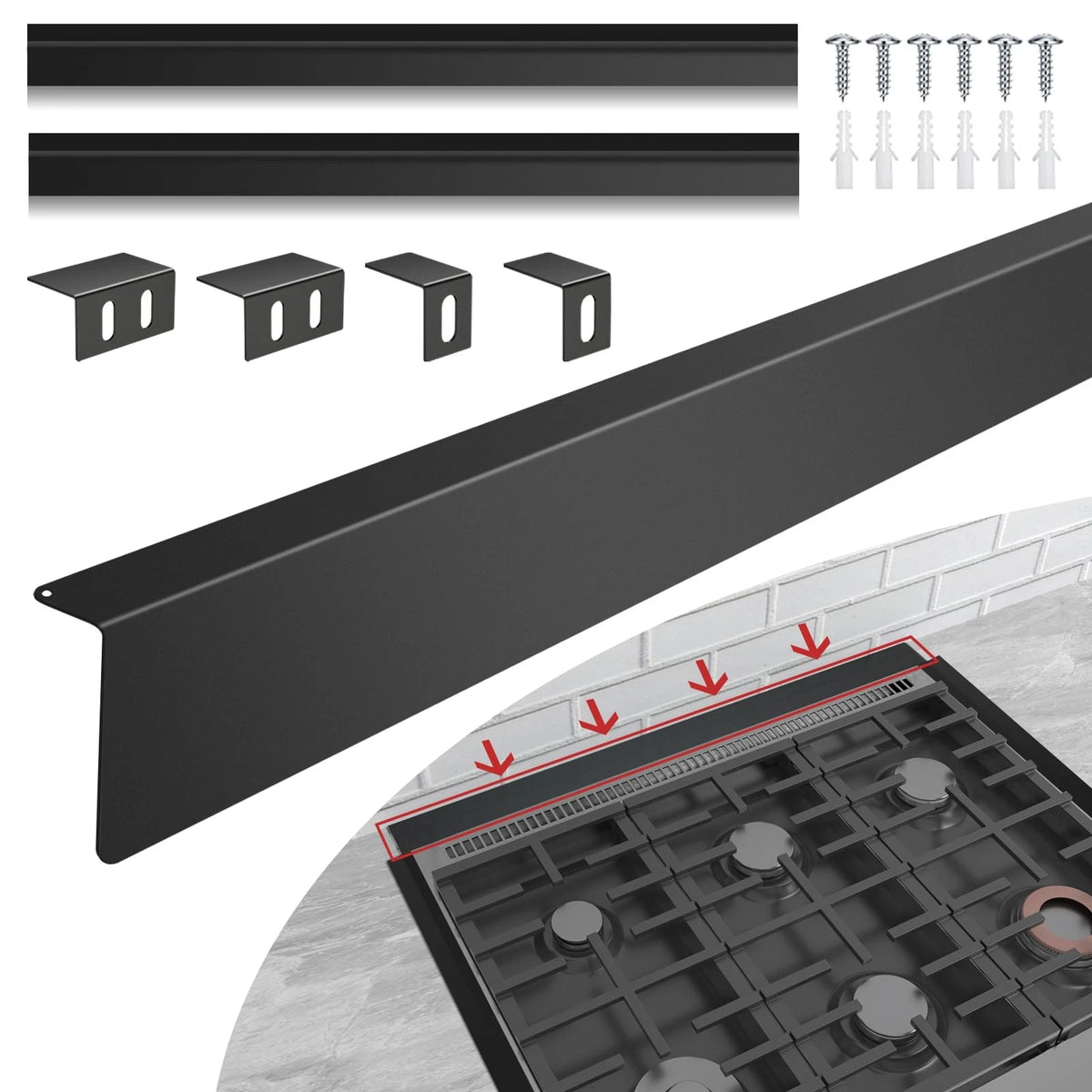 30" Slide-in Range Rear Filler Kit with 2PCS Silicone Stove Gap Covers Black