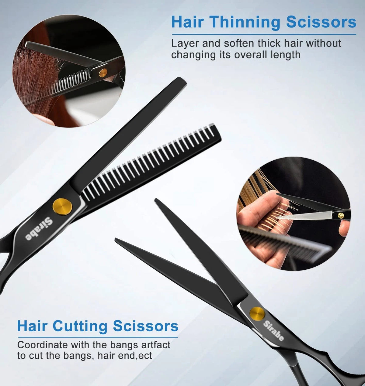 Sirabe 10 PCS Hair Cutting Scissors Set, Professional 10 Piece Black
