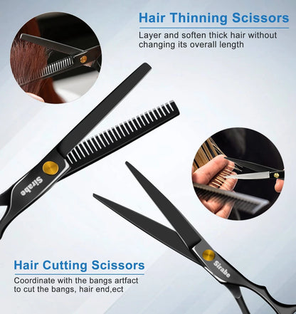 Sirabe 10 PCS Hair Cutting Scissors Set, Professional 10 Piece Black