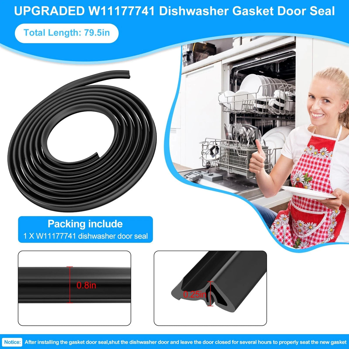 UPGRADED W11177741 Dishwasher Gasket Door Seal Compatible with Whirlpool...