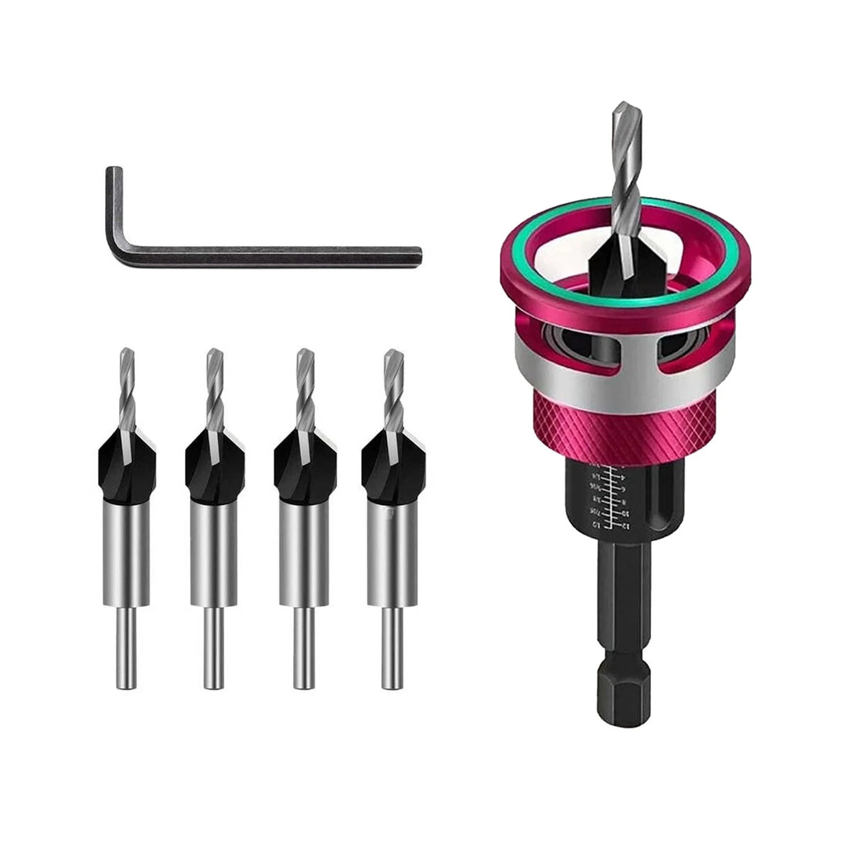 6PCS Adjustable Depth Countersink Set for Wood Screw Holes and Head Sinking