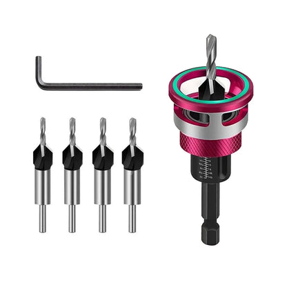 6PCS Adjustable Depth Countersink Set for Wood Screw Holes and Head Sinking
