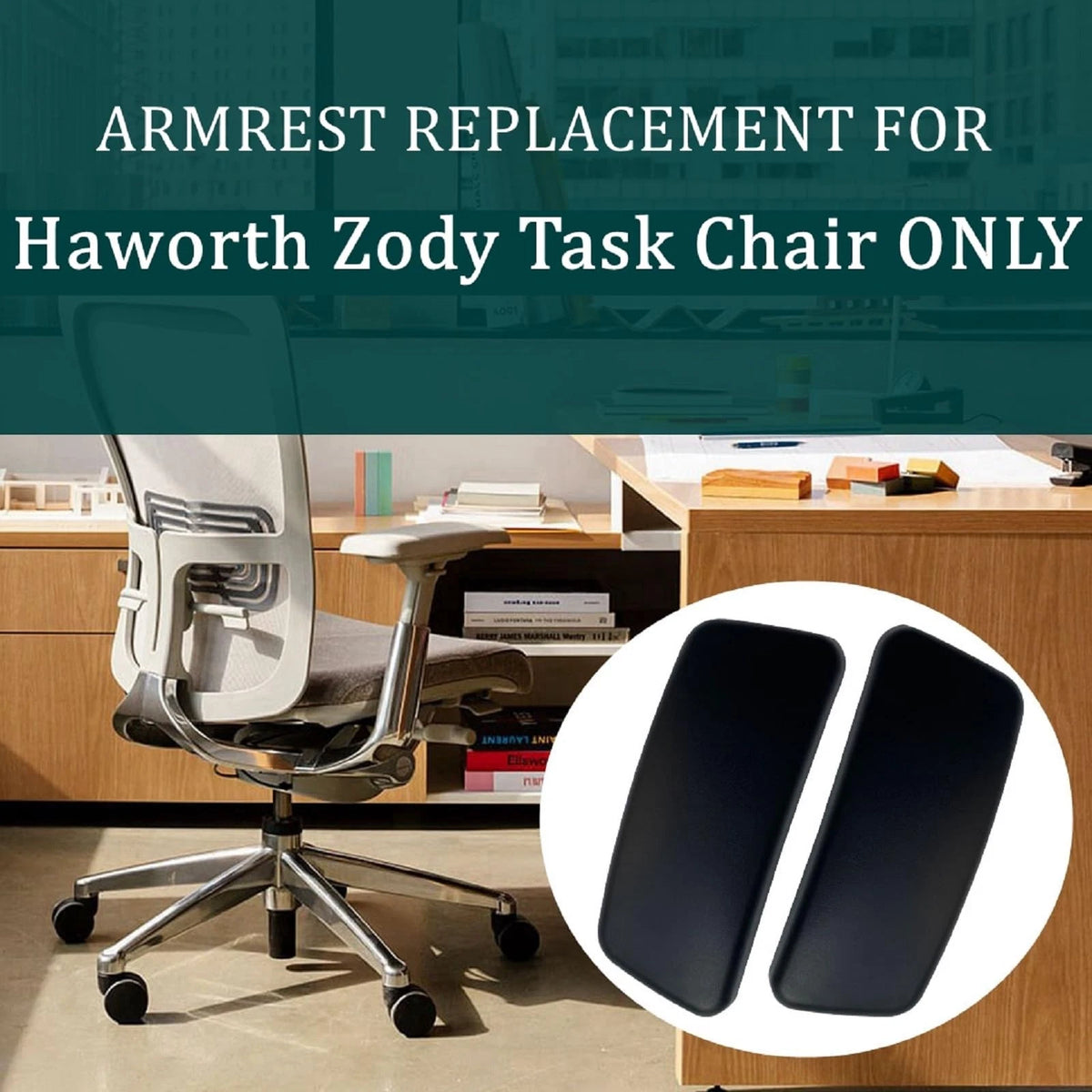 HYEJDRV Chair Armrest Replacement, Arm Pad Caps Replacement for Haworth Black