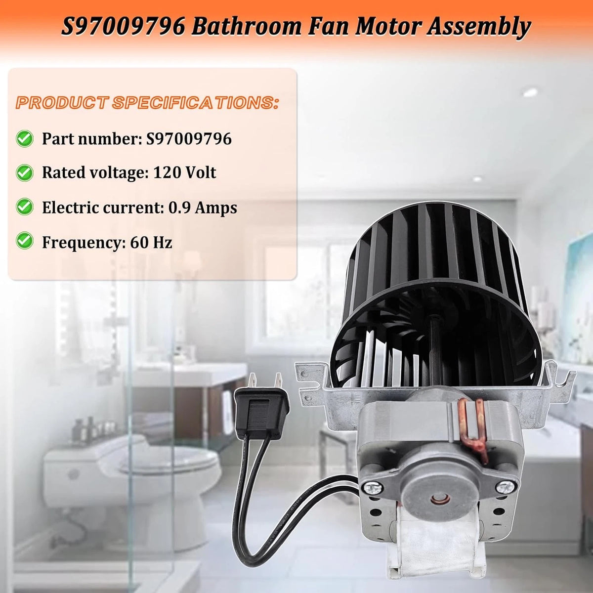 S97009796 Bathroom Fan Motor Assembly for Broan Nutone Bulb Ceiling Heater...