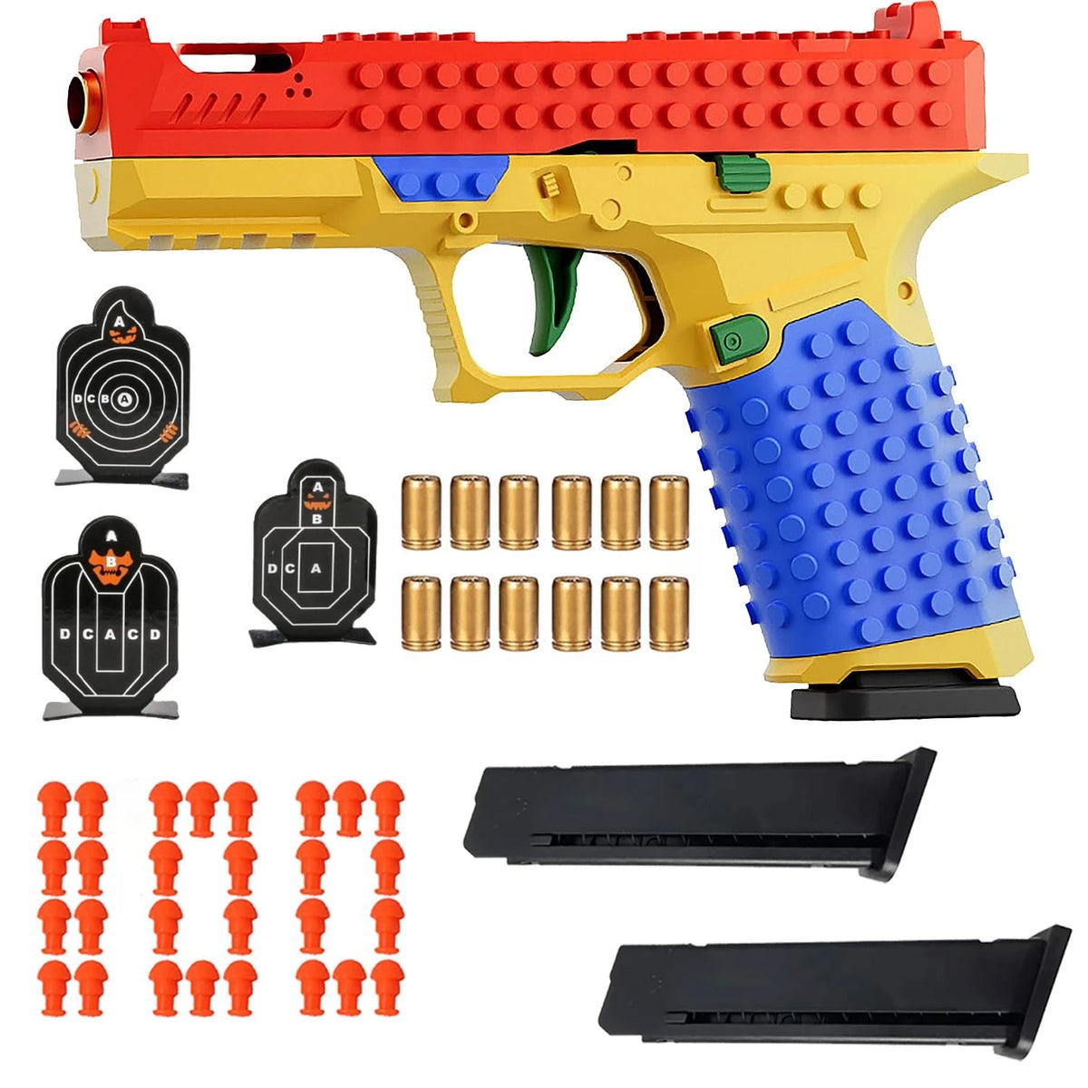 Dreamplay Shell Ejecting Toy Gun, DIY Automatic Pull Back Medium, Block Gun