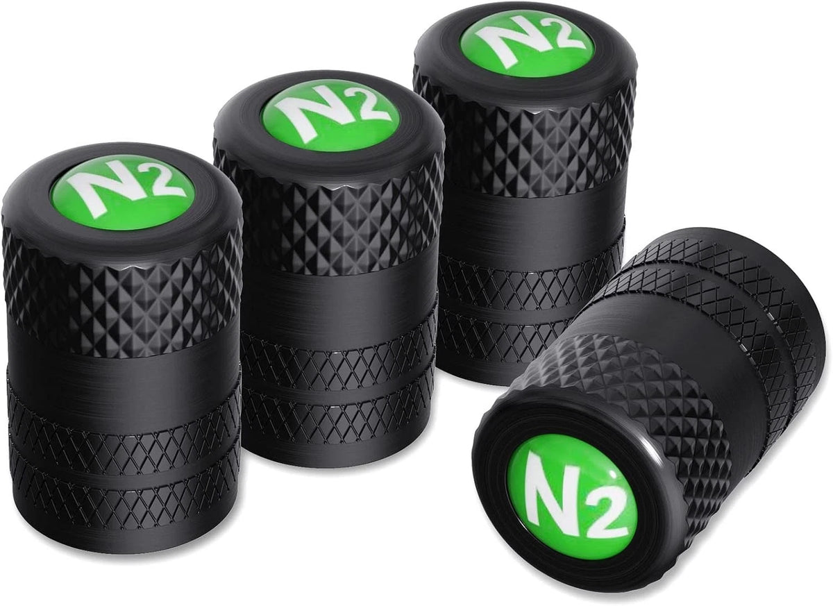 CKAuto 4 Pcs Aluminum Tire Valve Stem Caps with N2 Nitrogen Logo, Black/N2