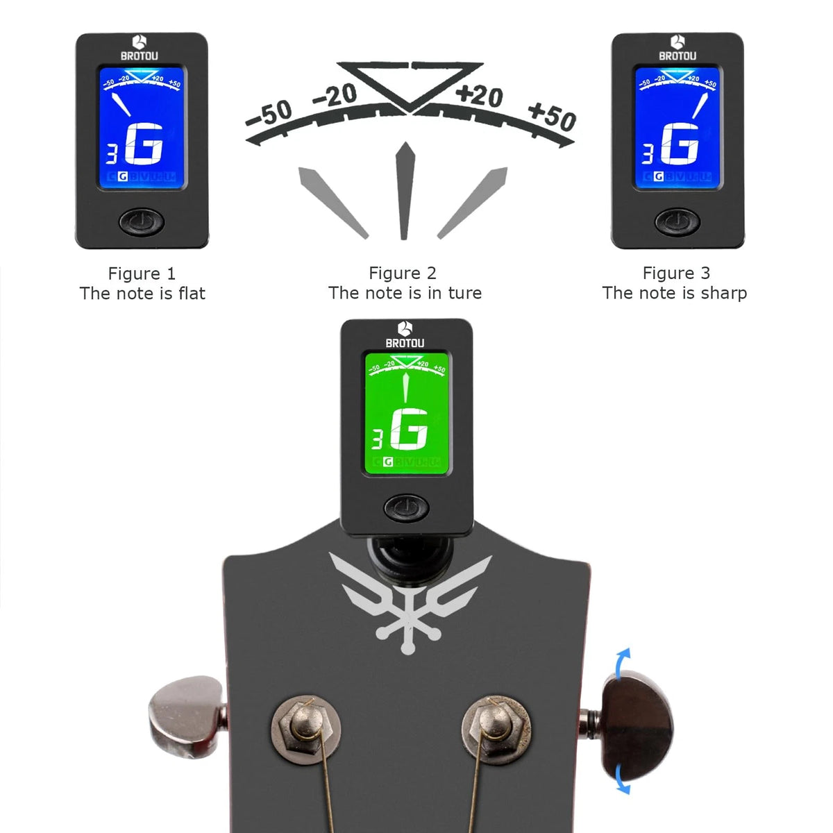 BROTOU Guitar Tuner Clip-On Digital JT-01 Tuner+Capo, Tuner+Cpao