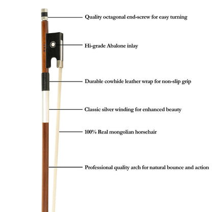 MI&VI NB-510 Brazilwood Violin Bow 4/4 (Full Size) with 4/4, silver