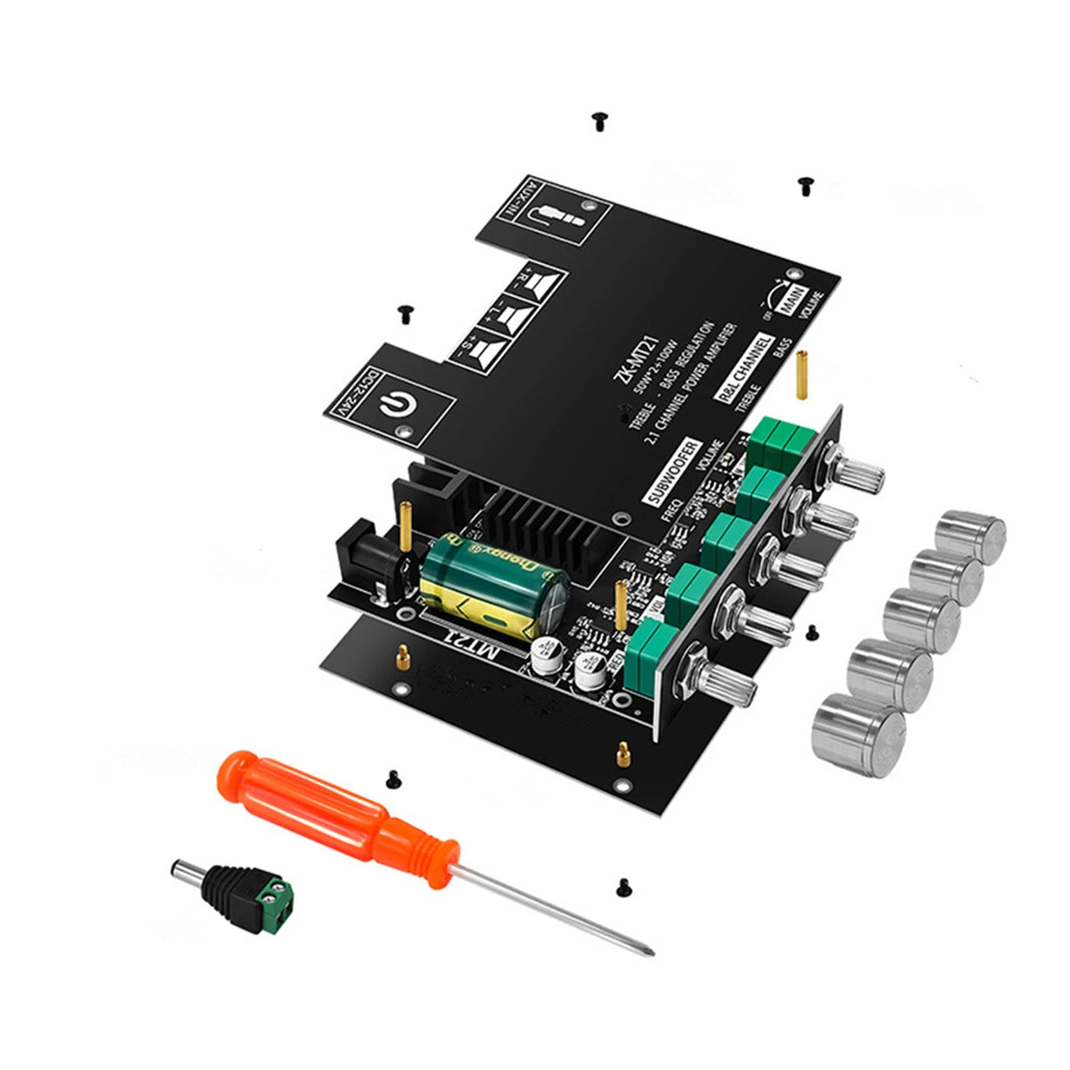 1*MT21 2x50W+100W 2.1 Channel BT5.0 AUX Digital Power Subwoofer Amplifier Board