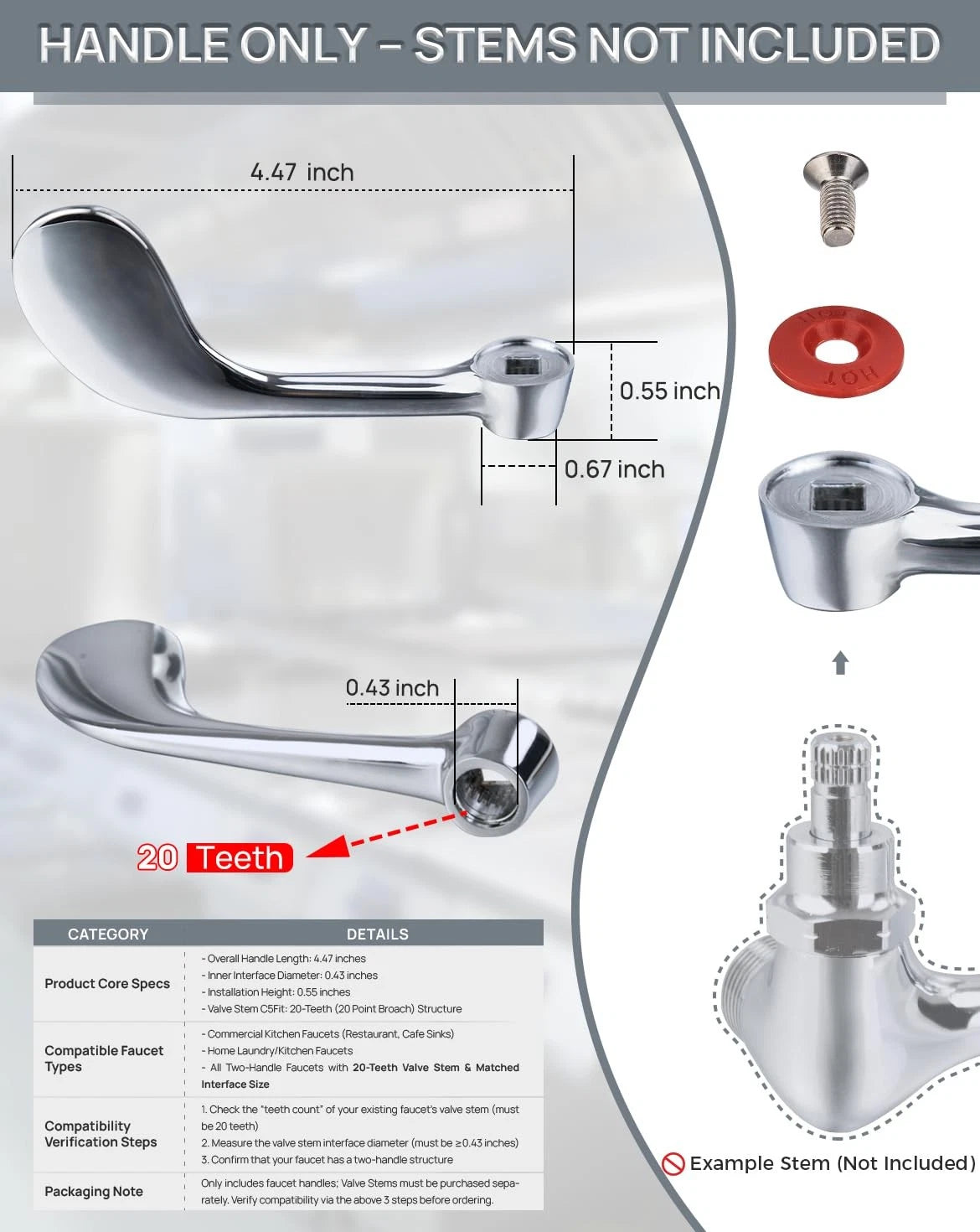 Phivan Commercial Faucet Parts 4-Inch Wrist Handle Lever (1 Pair)