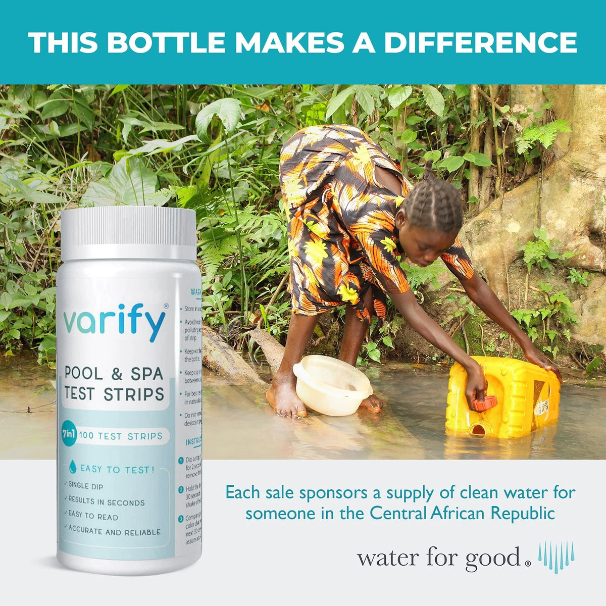 Varify 7 in 1 Pool and Spa Test Strips- Easy to Use Water Testing 100 Strips