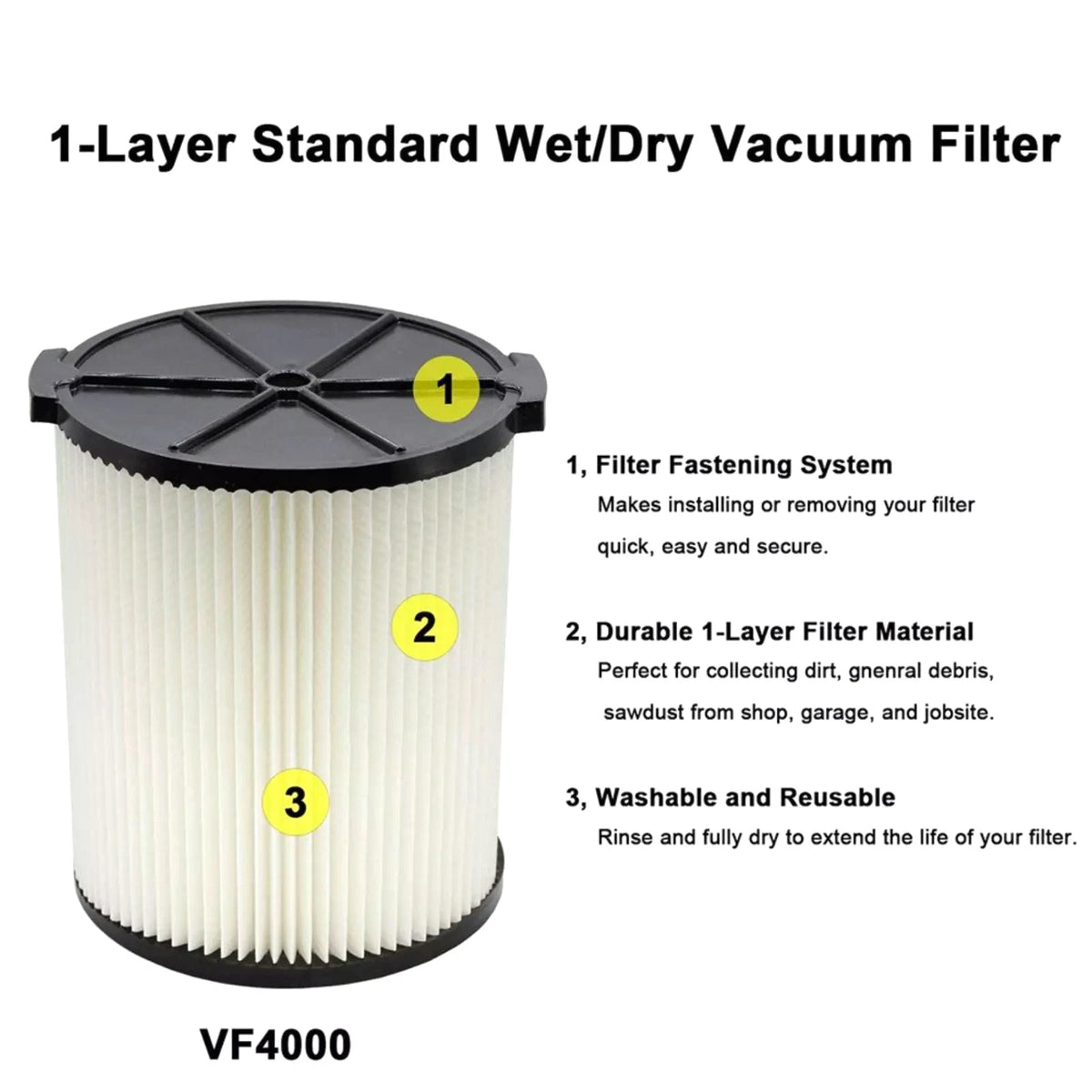 VF4000 Replacement Filter Accessories For Ridgid Wet Dry Vacuum Cleaner