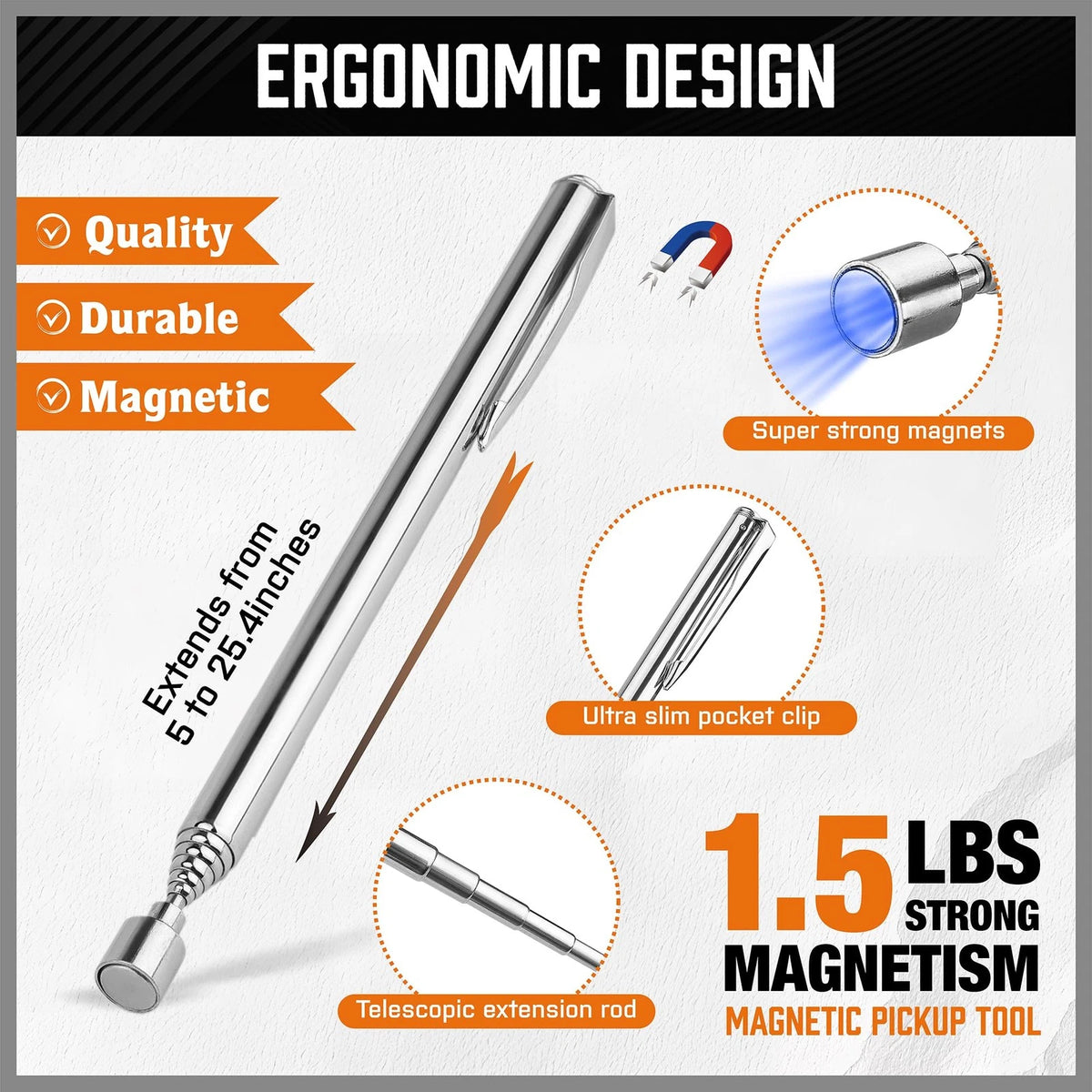 HORUSDY 4-Piece Telescoping Magnetic Pickup Tools Set - 4PCS, 4PCS 5-30.5LB