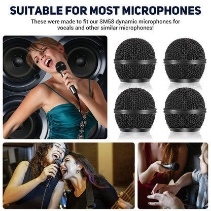 Facmogu 4PCS Black Microphone Ball Head Mesh Grill, SM58 Fit for SM58,