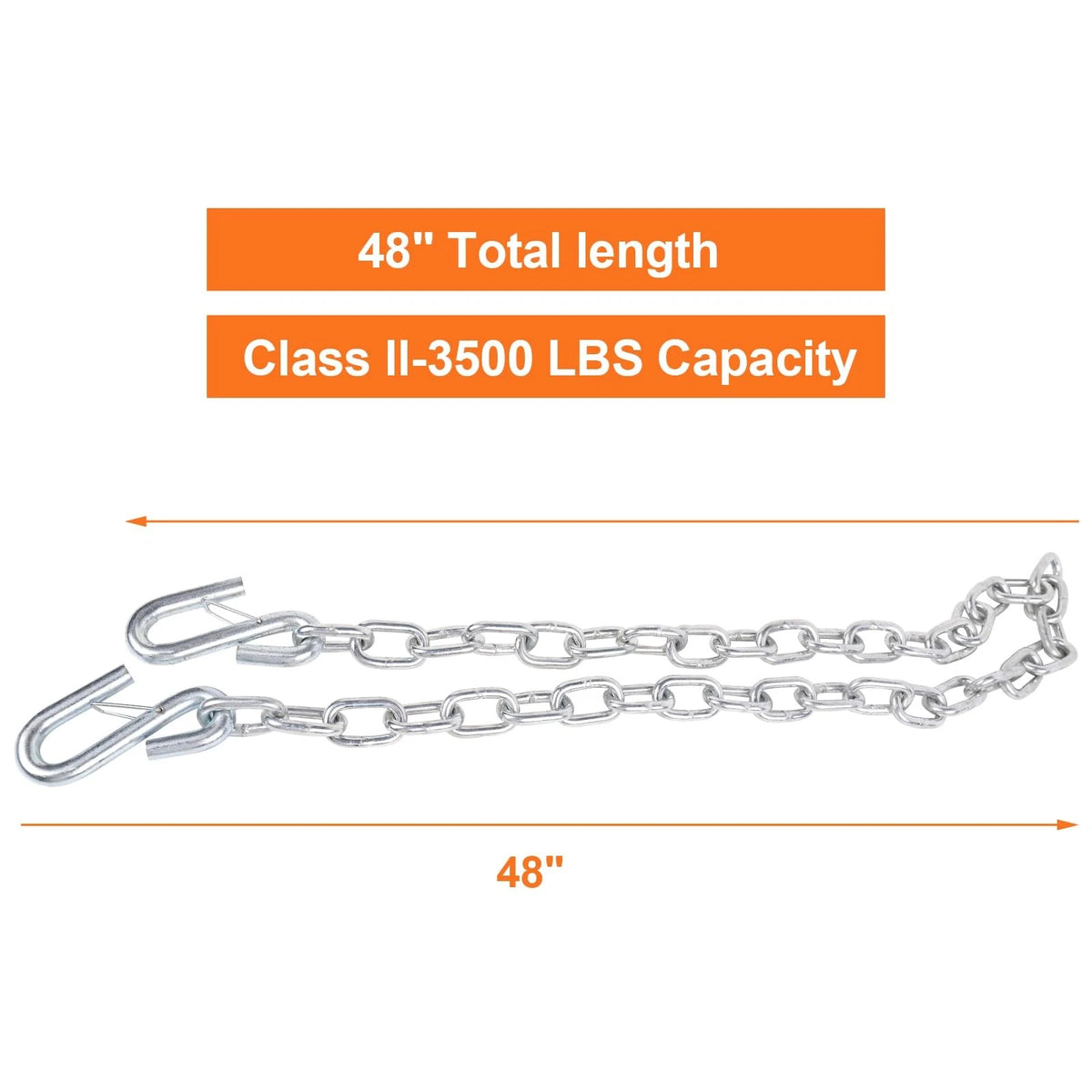 TeukRiGa 3/16" x 48" Grade 30 Steel Boat Trailer Safety Chain x